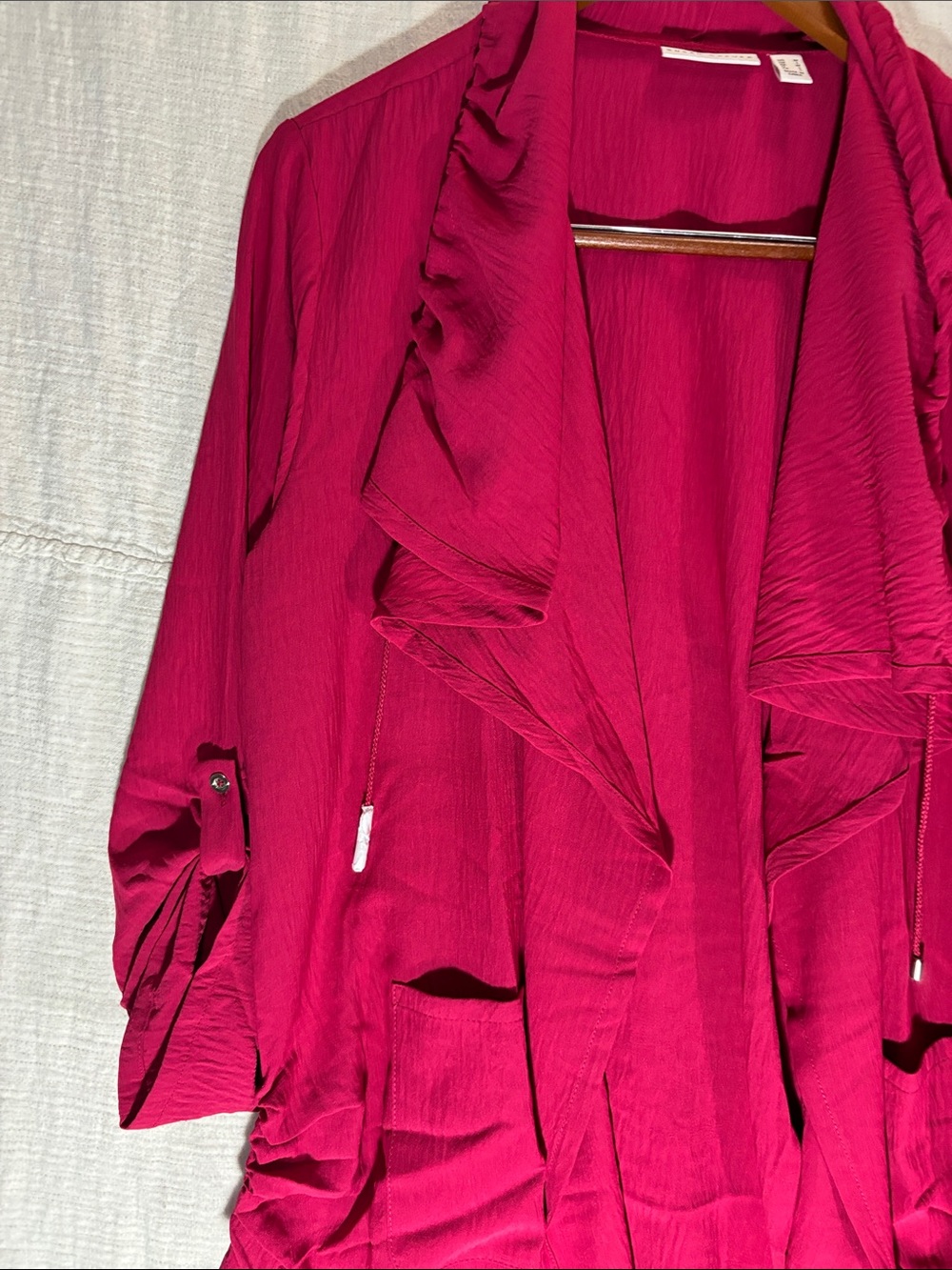 Susan Graver Raspberry Rose Crinkled Woven Drape Front Cardigan NWOT - Picture 4 of 12